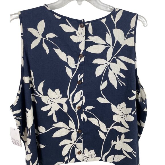 Ophelia Roe Womens 3X Navy & White Floral Print Sleeveless Button Back Top - Picture 5 of 10